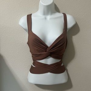 Brown wrap tie tank top crop